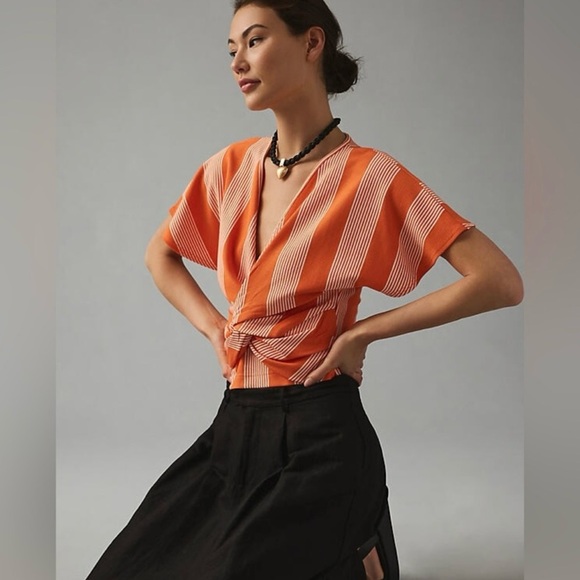 NWT Anthropology Bishop and Young Orange striped crop top, size Medium - Picture 1 of 4